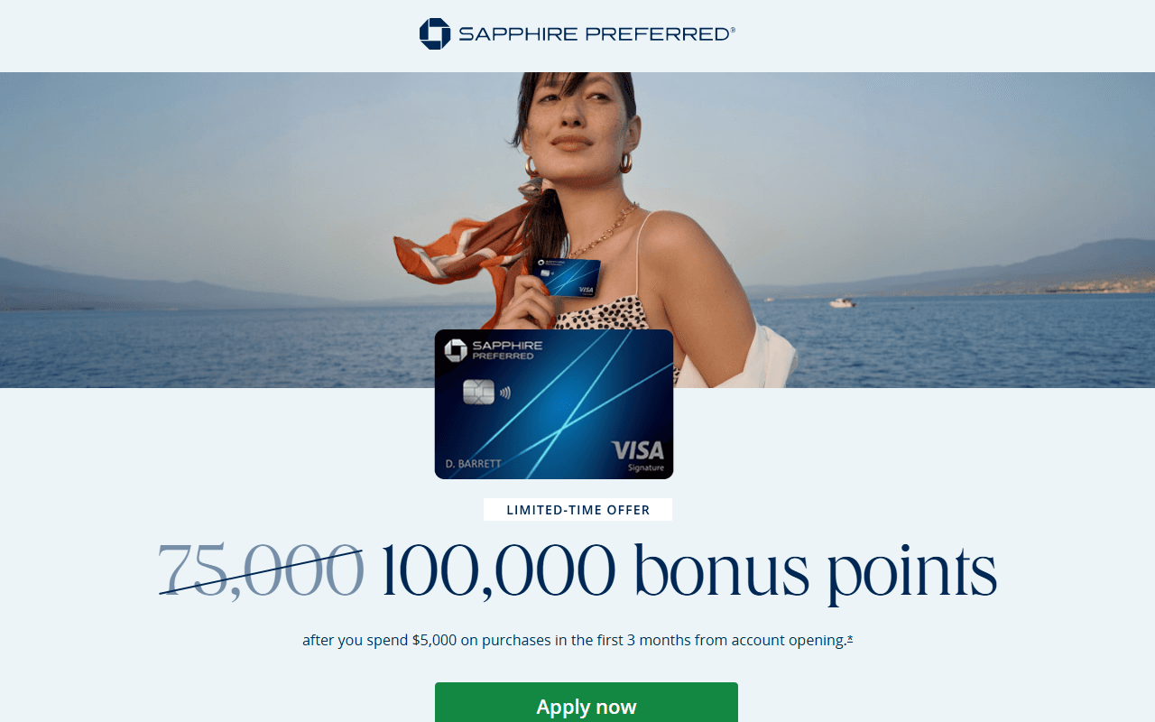Chase Sapphire Preferred sponsor landing page advertised on Son of a Boy Dad