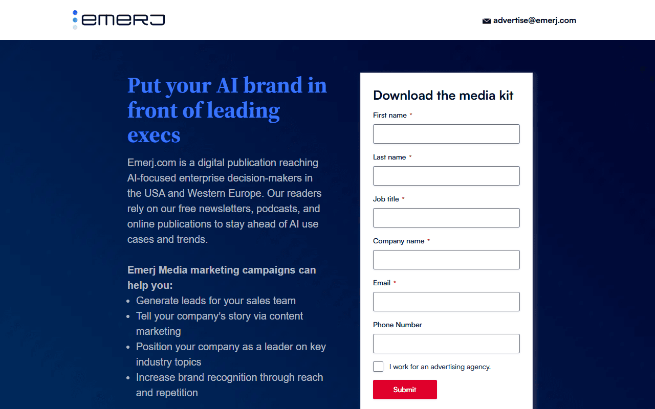 Emerge sponsor landing page advertised on The AI in Business Podcast