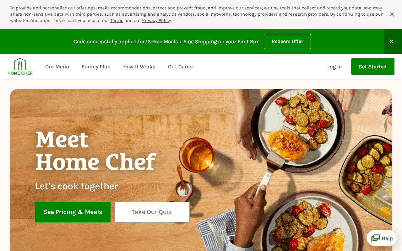 Home Chef sponsor landing page advertised on The Tennis Podcast