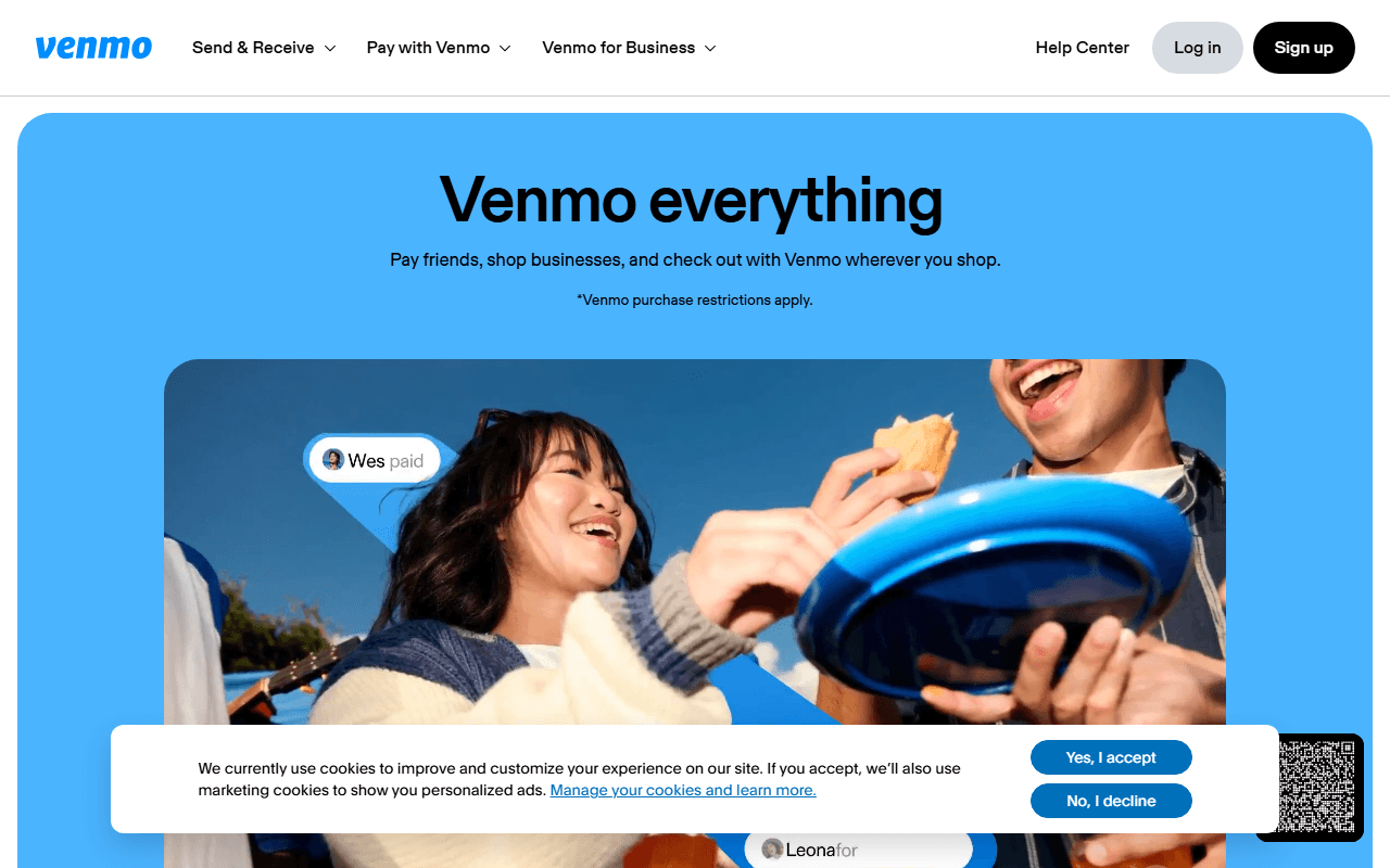 Venmo sponsor landing page advertised on Bigfoot Society