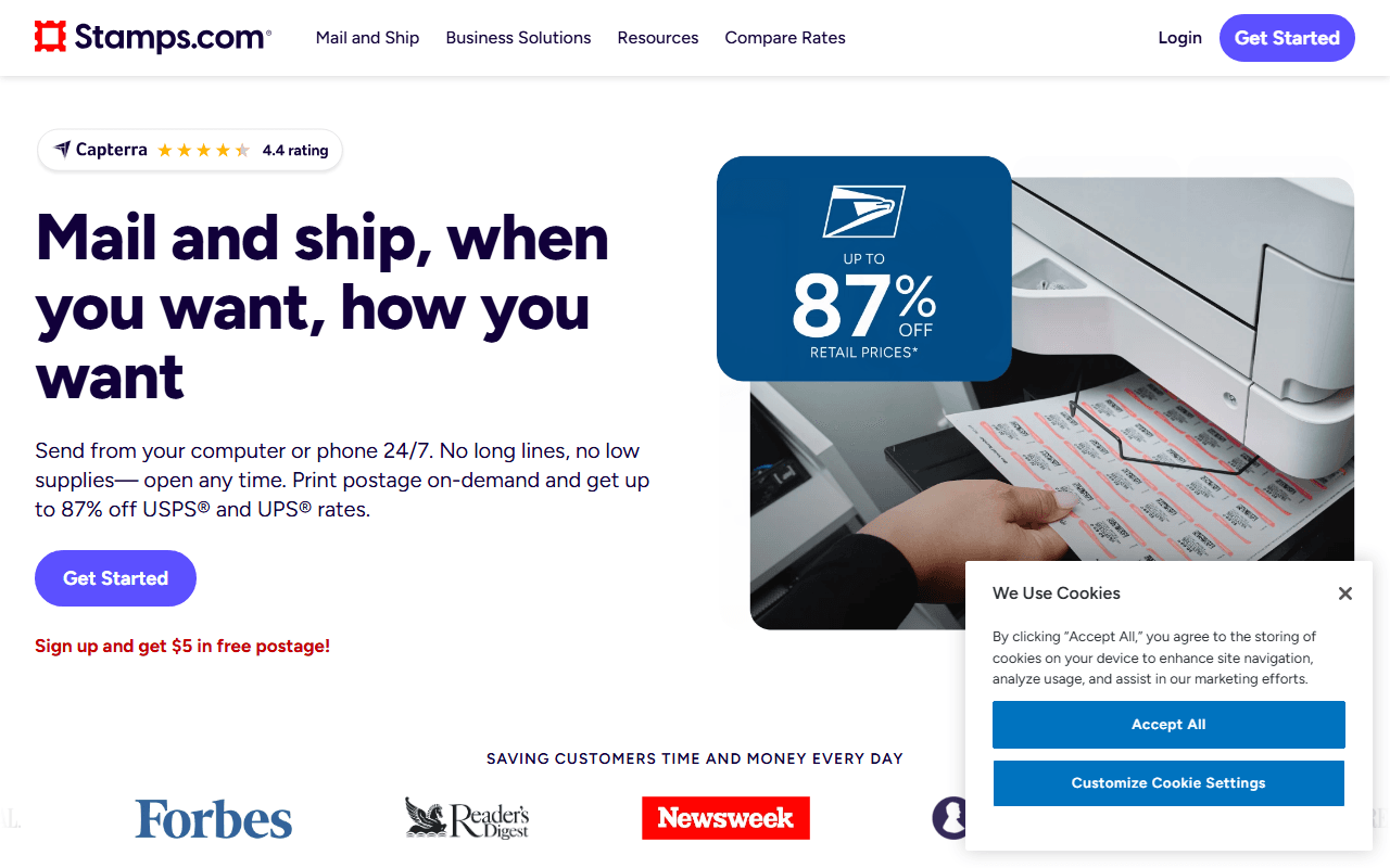 Stamps.com sponsor landing page advertised on The High Performance Podcast