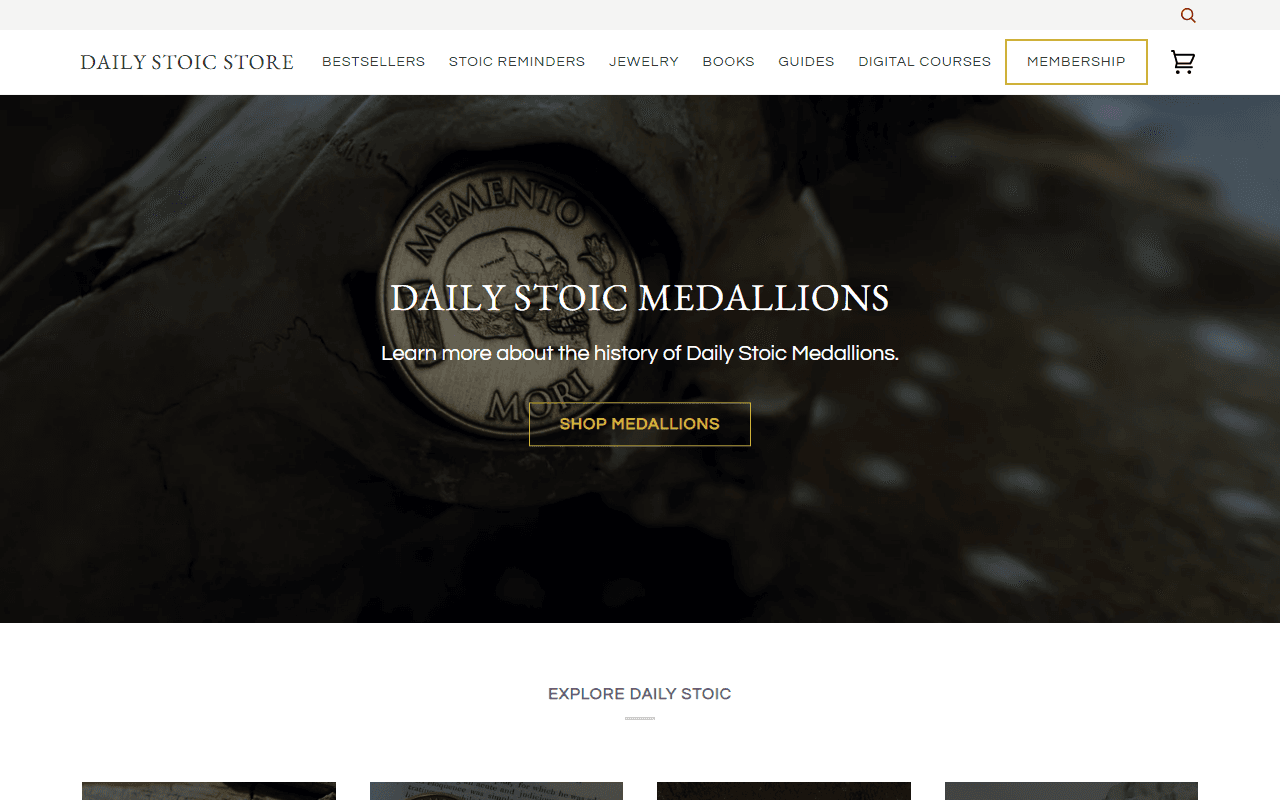 Daily Stoic Store sponsor landing page advertised on The Daily Stoic