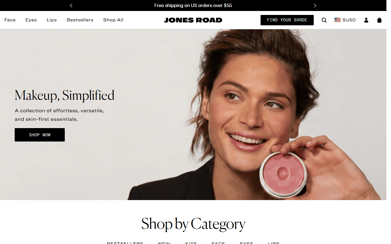 Jones Road Beauty sponsor landing page advertised on Two Girls One Ghost