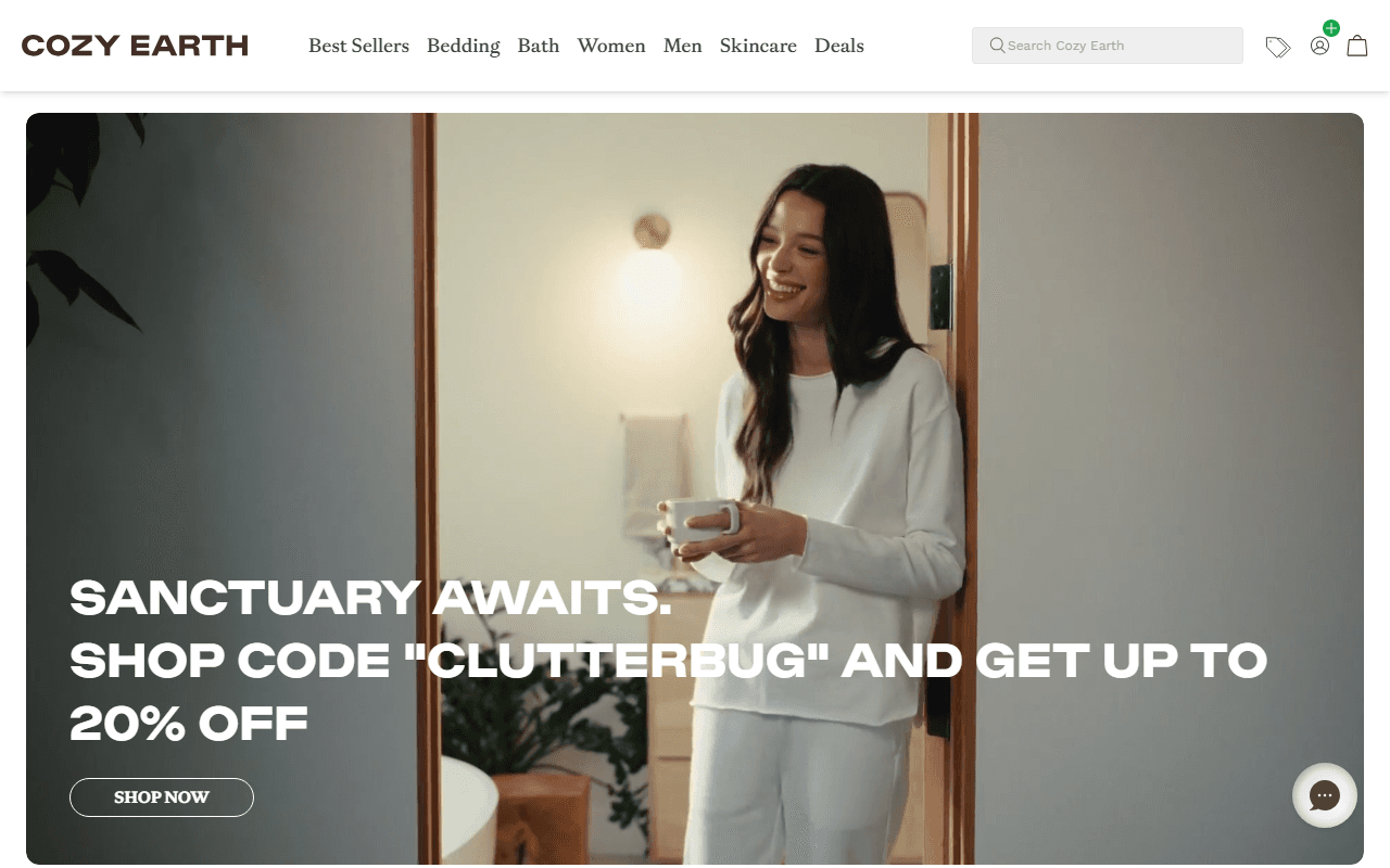 Cozy Earth sponsor landing page advertised on ClutterBug - Organize, Clean and Transform your Home