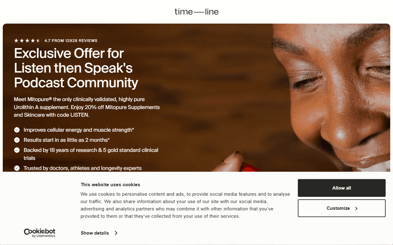 Timeline sponsor landing page advertised on Listen Then Speak