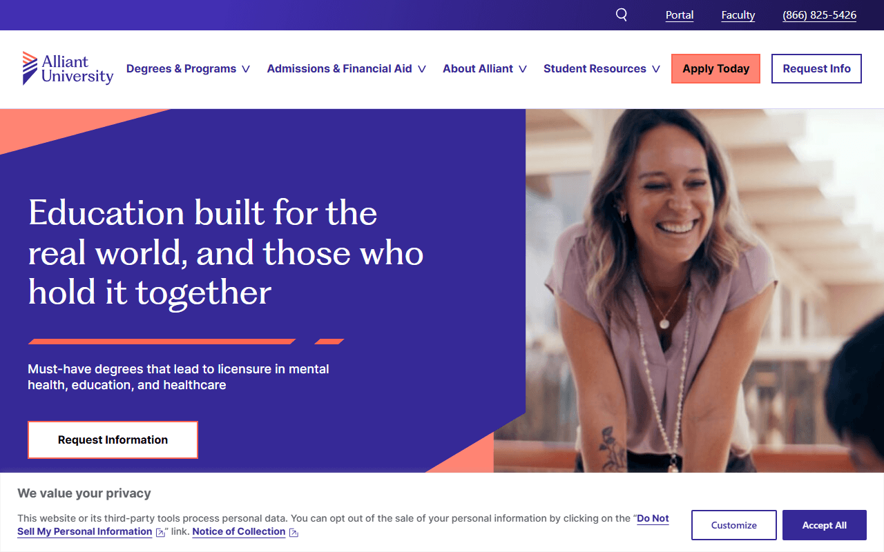 Alliant University sponsor landing page advertised on The Psychology of your 20s
