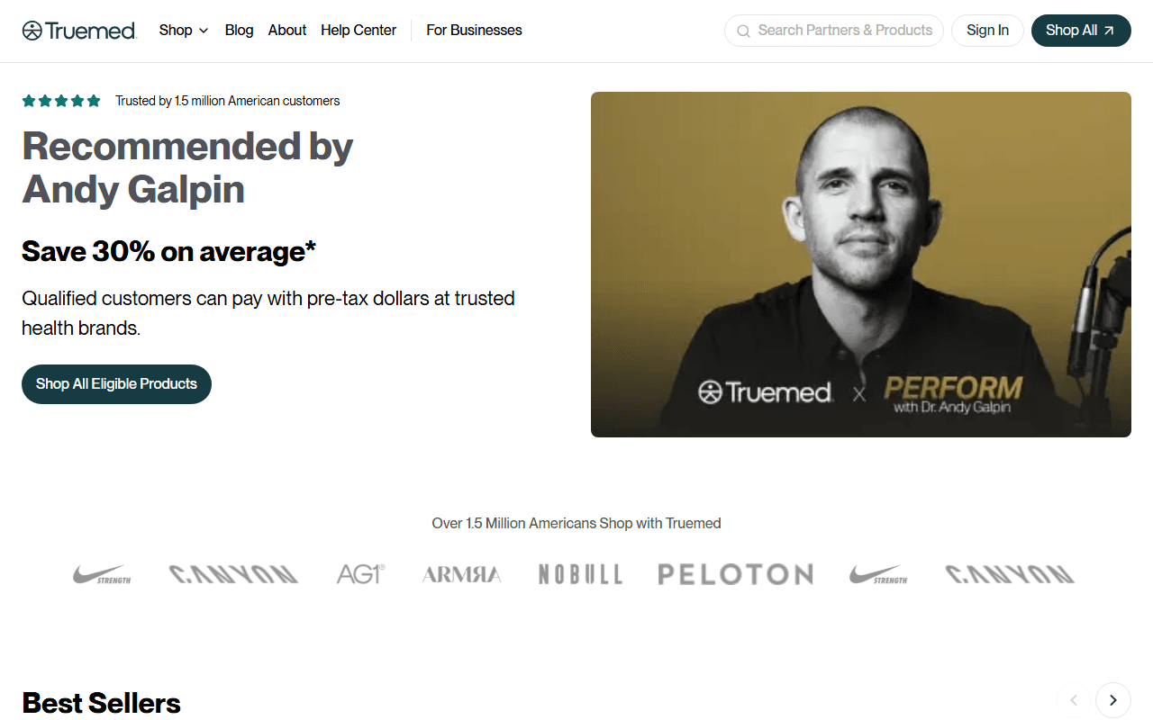 TruMed sponsor landing page advertised on Perform with Dr. Andy Galpin