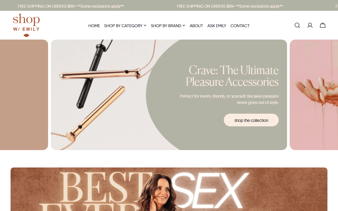 Shop Sex with Emily sponsor landing page advertised on Sex With Emily