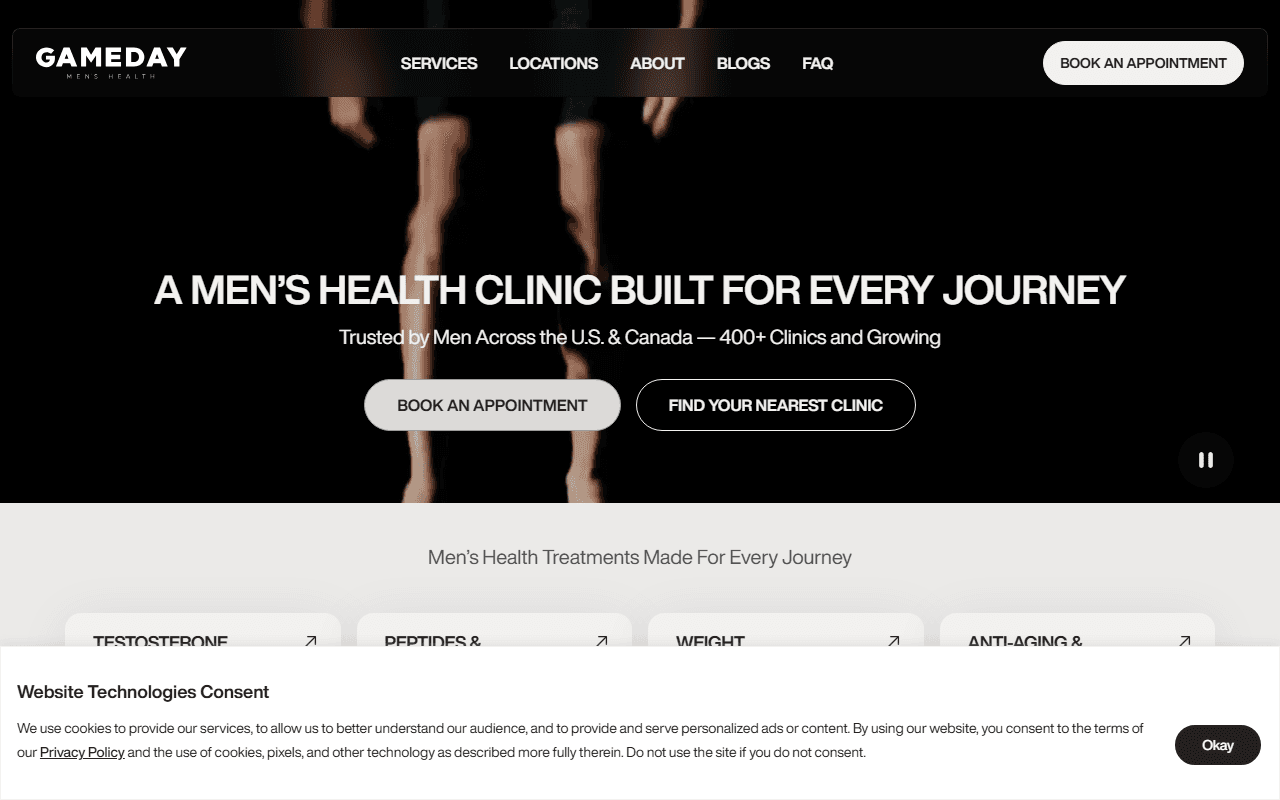 GameDay Men's Health sponsor landing page advertised on The Power Trip