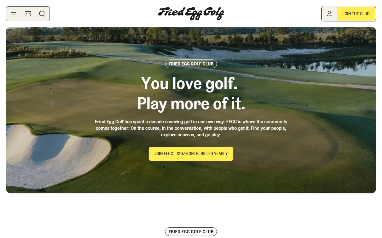 Friday Golf Club (FEGC) sponsor landing page advertised on The Shotgun Start