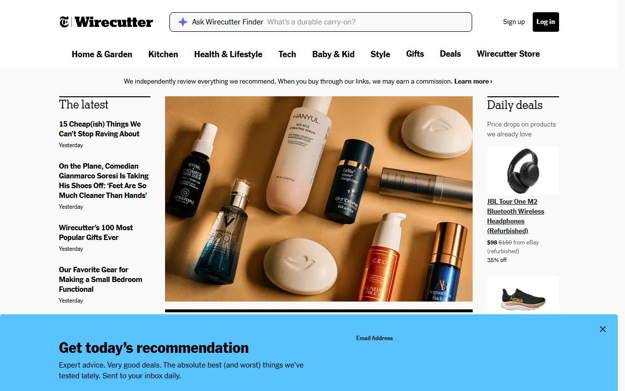 Wirecutter sponsor landing page advertised on The Ezra Klein Show