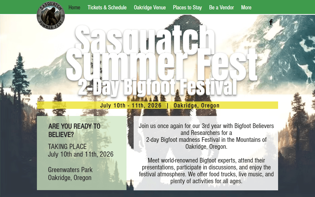 Sasquatch Summerfest sponsor landing page advertised on Bigfoot Society