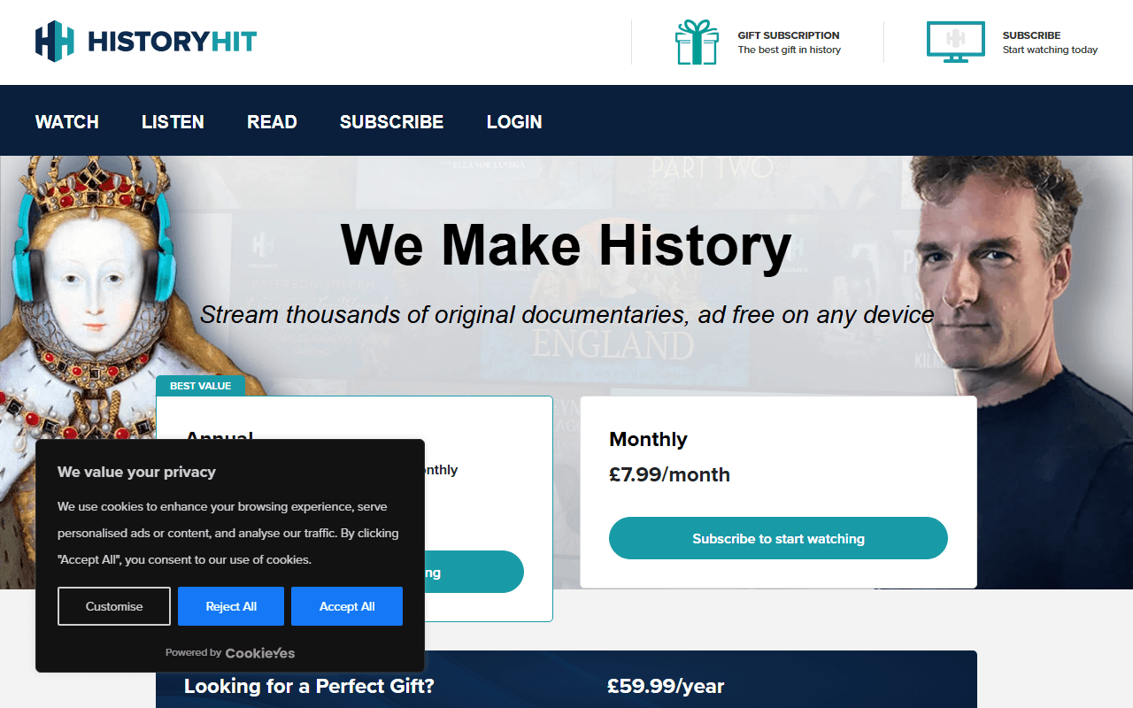 History Hit sponsor landing page advertised on American History Hit