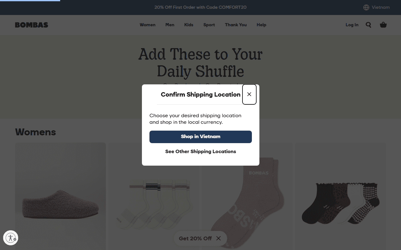 Bombas sponsor landing page advertised on Mostly Sports With Mark Titus and Brandon Walker