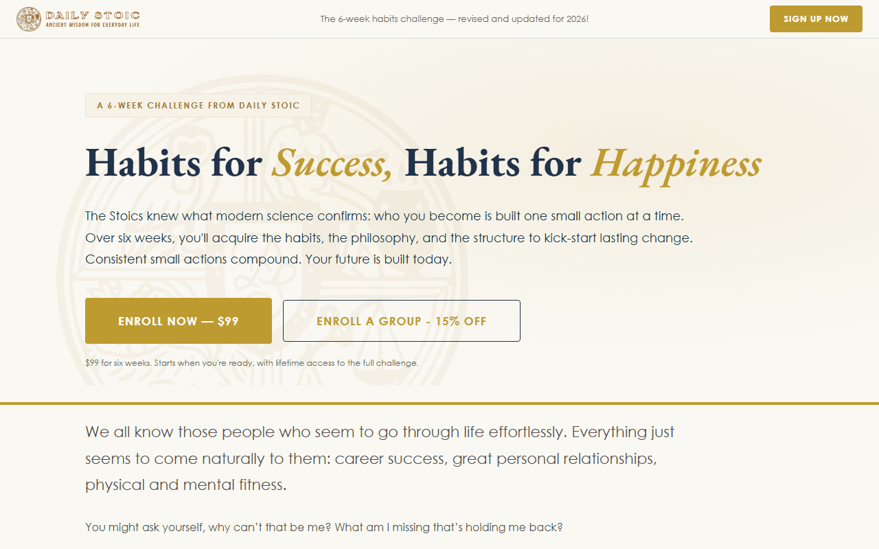 Daily Stoic sponsor landing page advertised on The Daily Stoic