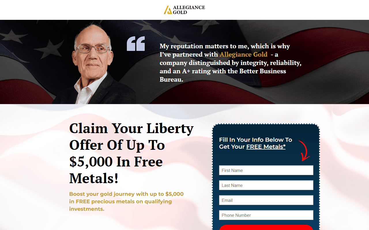 Allegiance Gold sponsor landing page advertised on The Victor Davis Hanson Show on Spotify