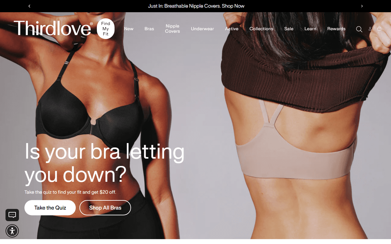 Third Love sponsor landing page advertised on Lovett or Leave It