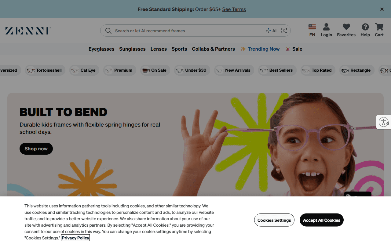 Zenni sponsor landing page advertised on Girls Gotta Eat