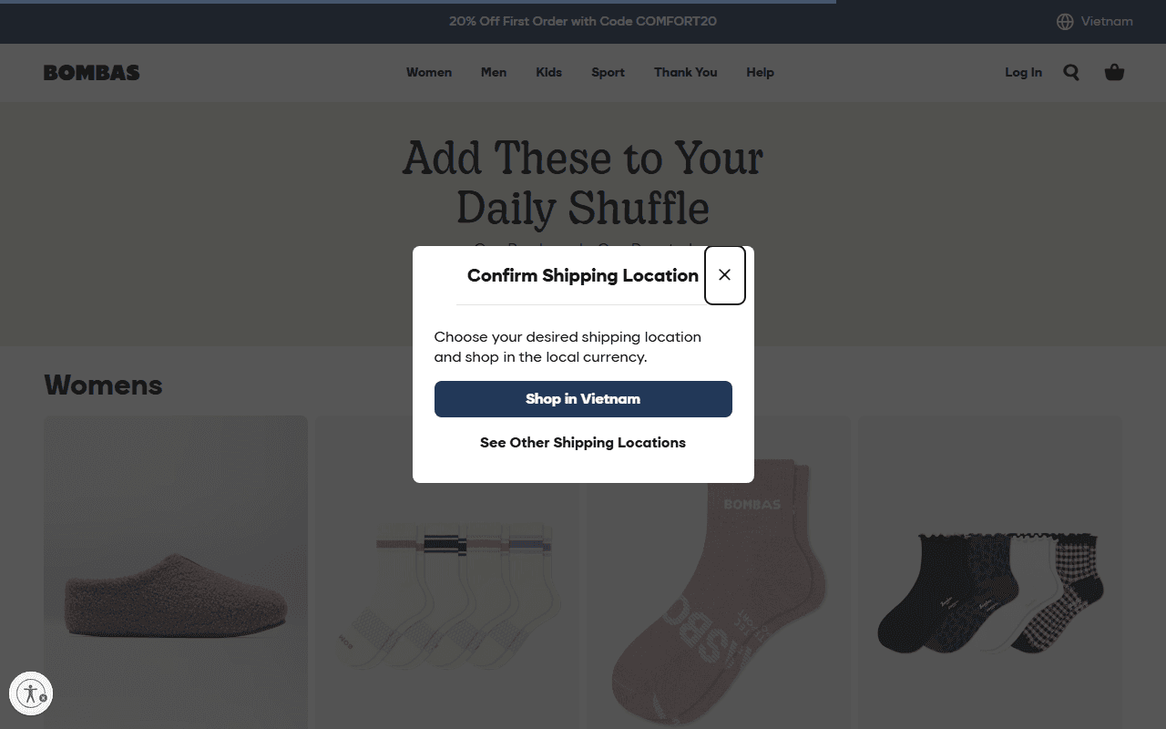 Bombas sponsor landing page advertised on Political Gabfest