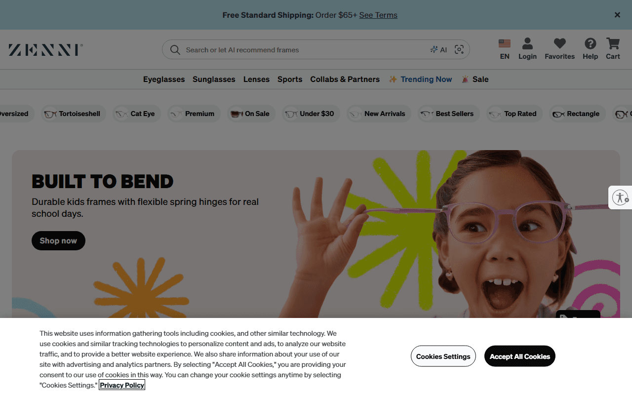 Zenni Optical sponsor landing page advertised on People are the Worst