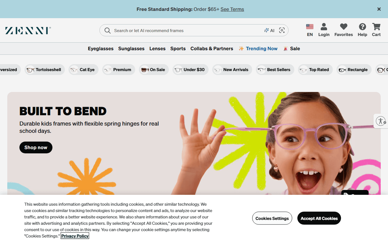 Zenni Optical sponsor landing page advertised on People are the Worst