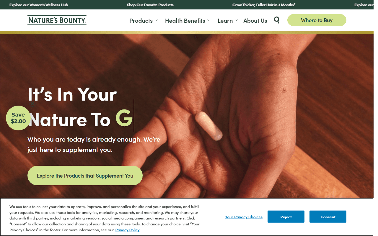 Nature's Bounty sponsor landing page advertised on The School of Greatness