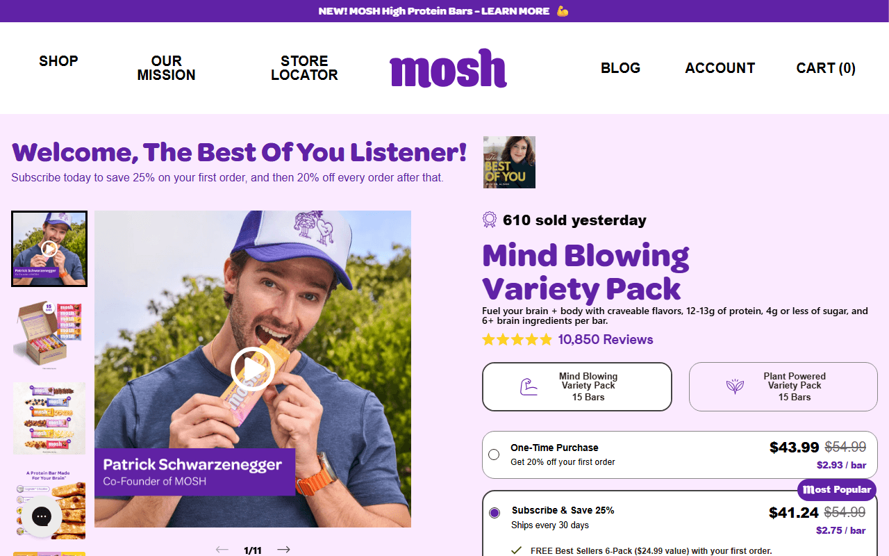 Mosh sponsor landing page advertised on The Best of You