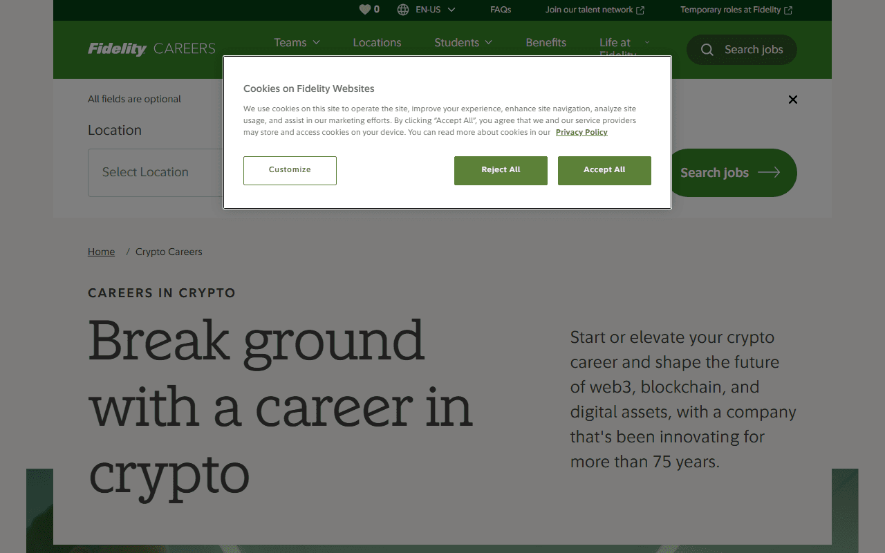 Fidelity sponsor landing page advertised on Unchained