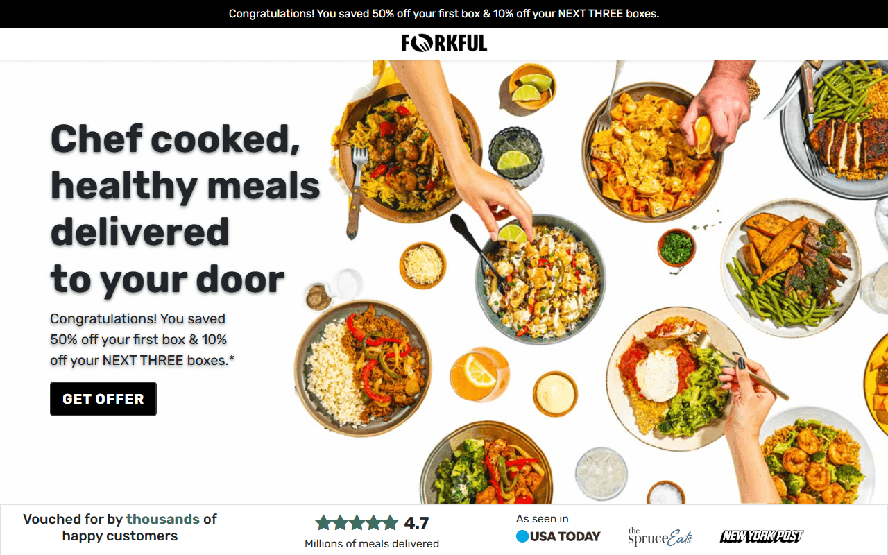 Forkful sponsor landing page advertised on Morning Brew Daily