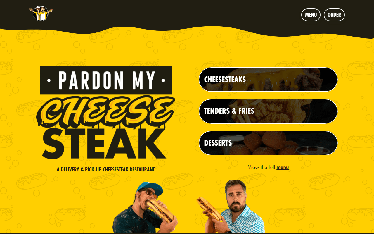 Pardon My Cheesesteak sponsor landing page advertised on Mostly Sports With Mark Titus and Brandon Walker