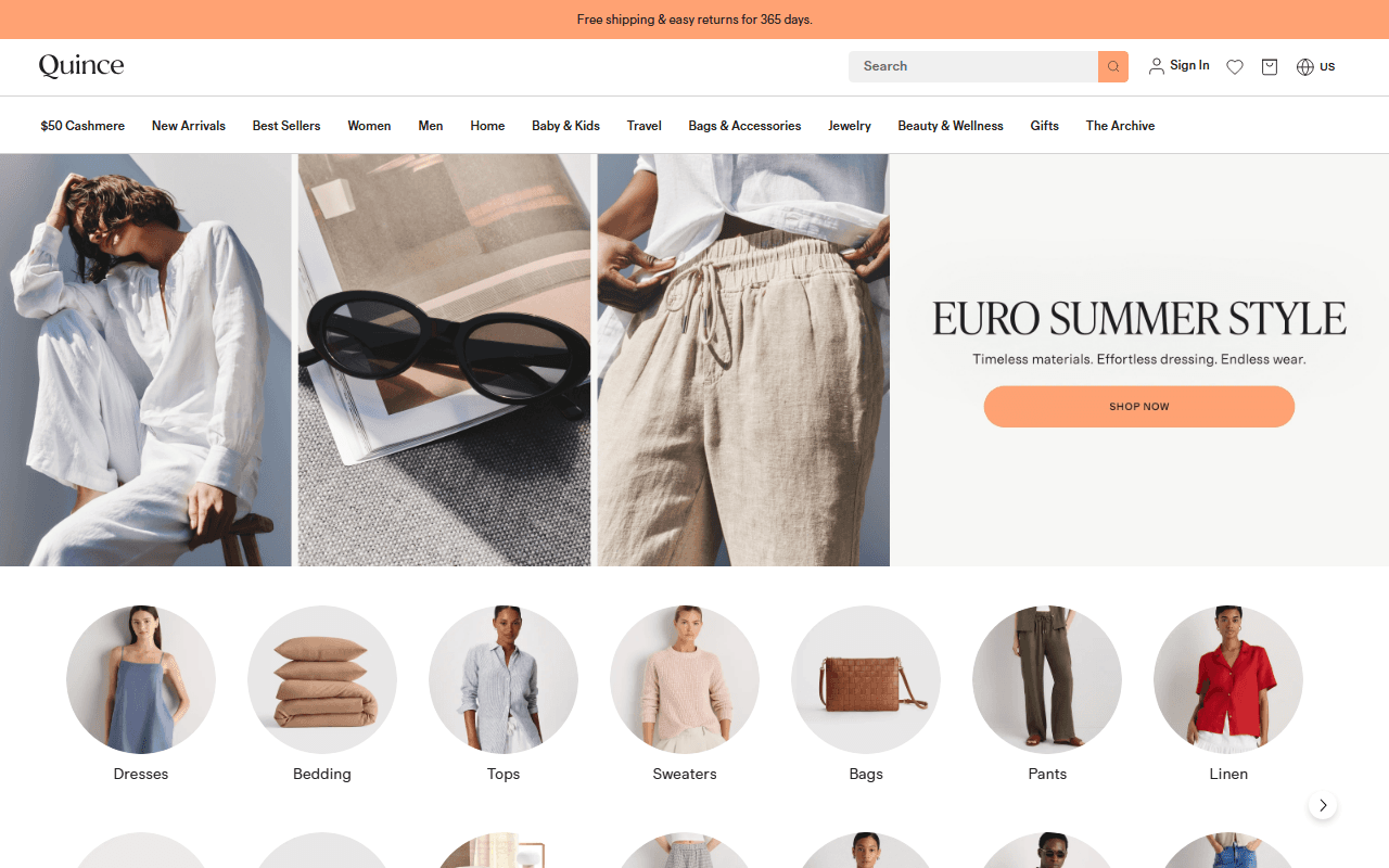 Quince sponsor landing page advertised on Today, Explained