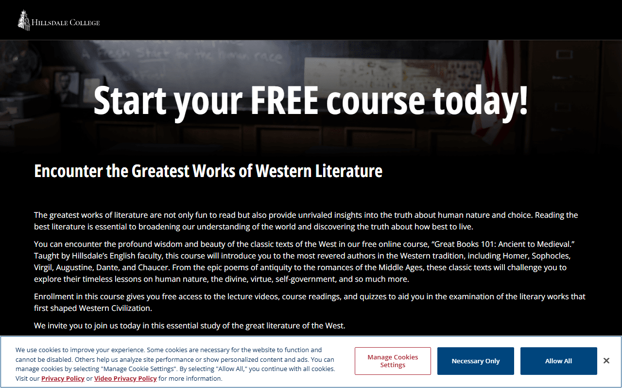 Hillsdale College sponsor landing page advertised on The Matt Walsh Show