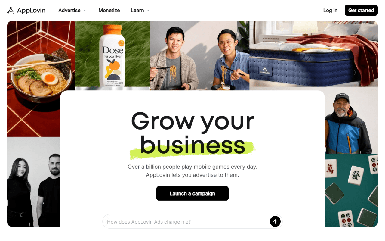AppLovin sponsor landing page advertised on Founders
