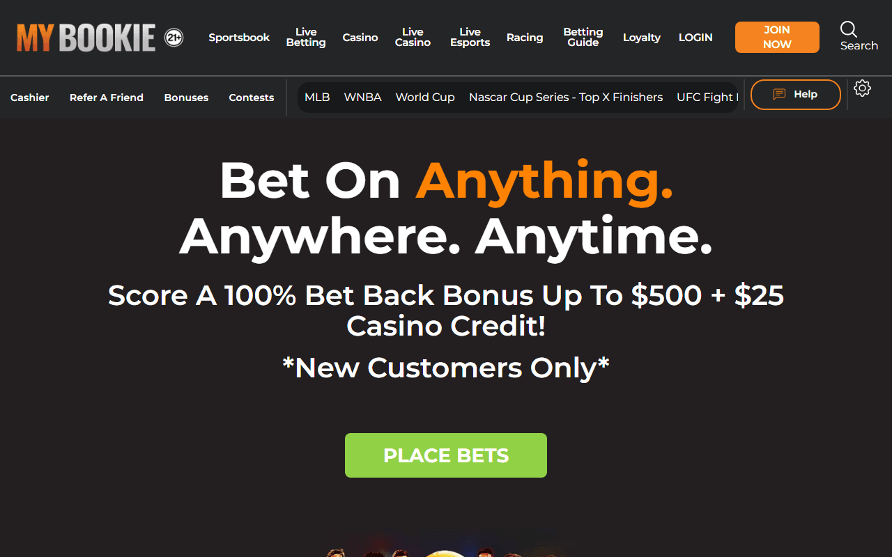 MyBookie.com sponsor landing page advertised on Drinkin‘ Bros Podcast
