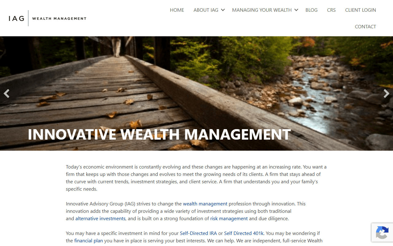 Innovative Advisor Group sponsor landing page advertised on Money Tree Investing
