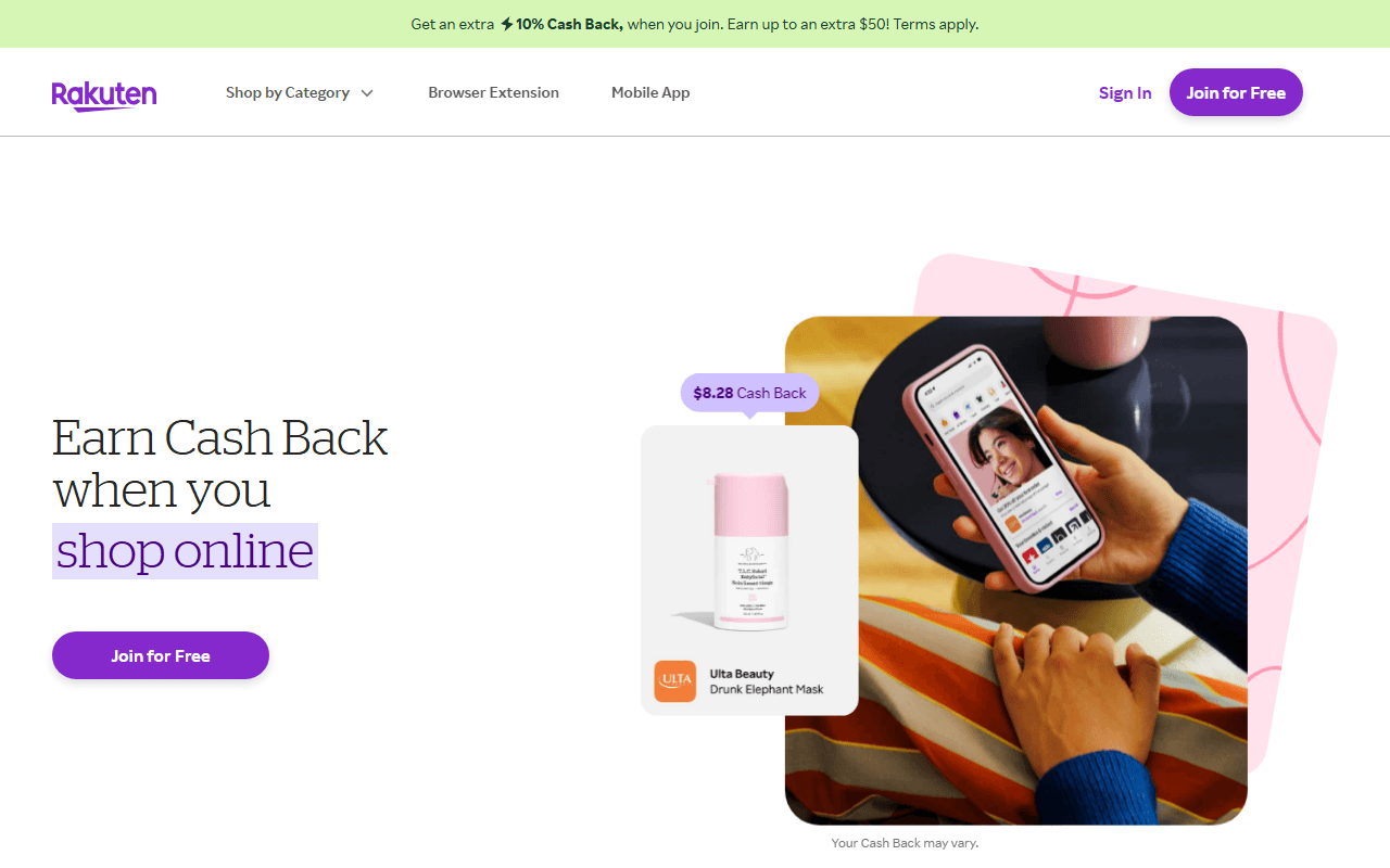 Rakuten sponsor landing page advertised on Moms and Mysteries: A True Crime Podcast