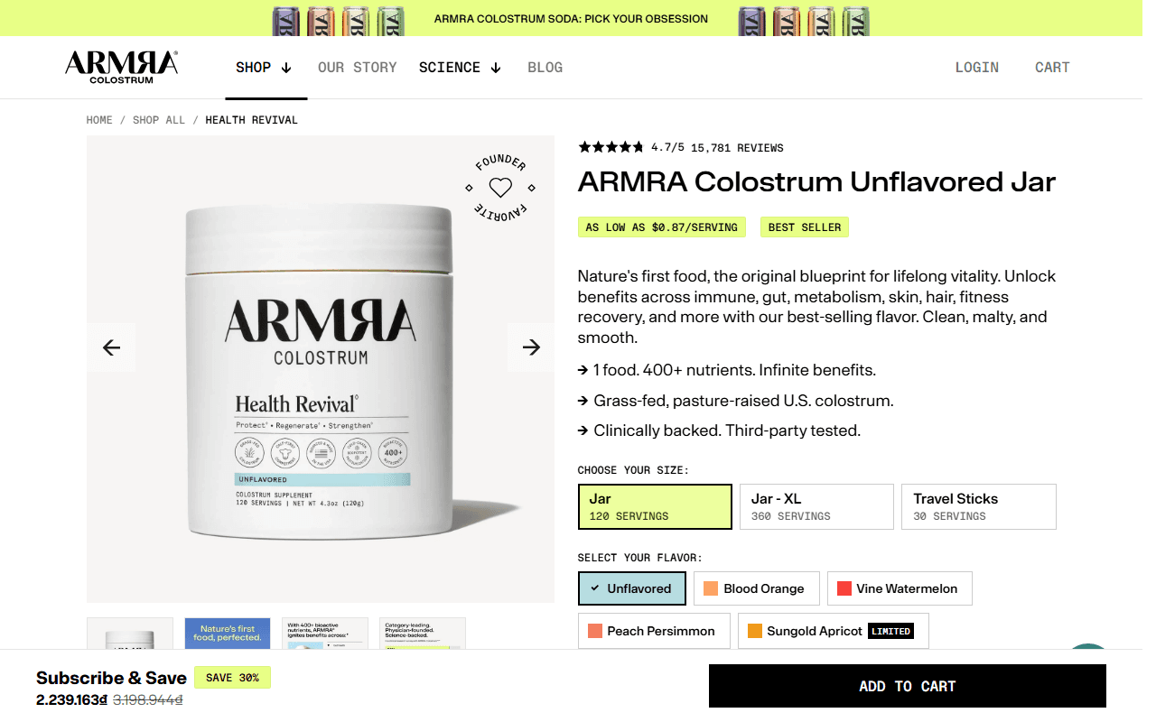 Armra sponsor landing page advertised on The Ben Shapiro Show