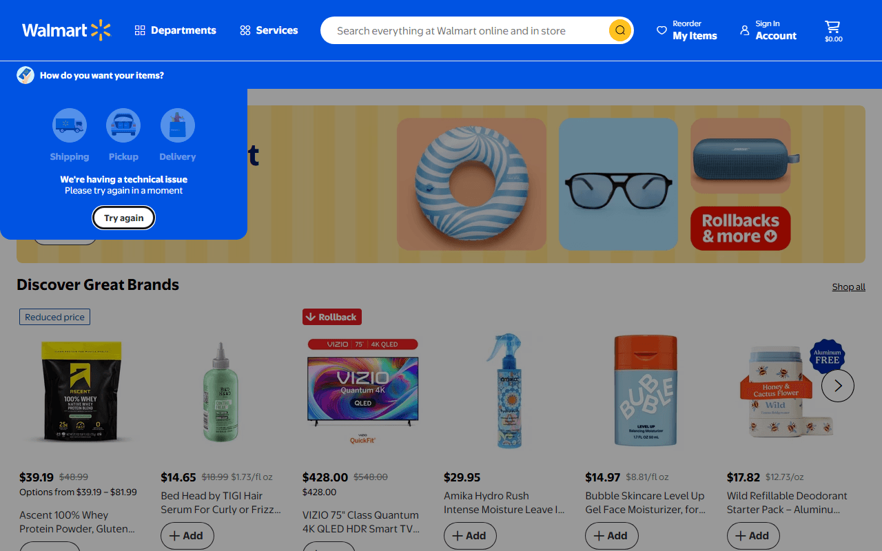 Walmart sponsor landing page advertised on The Psychology of your 20s
