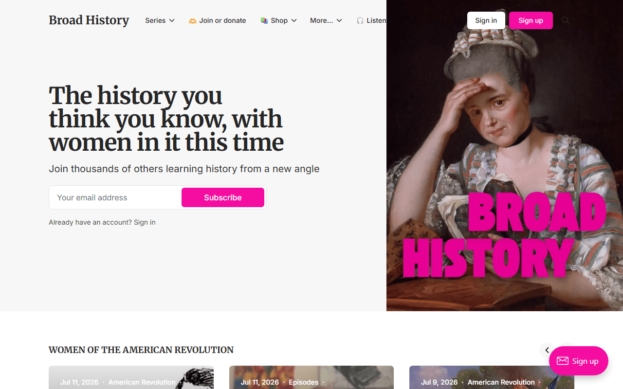 Broad History sponsor landing page advertised on Broad History