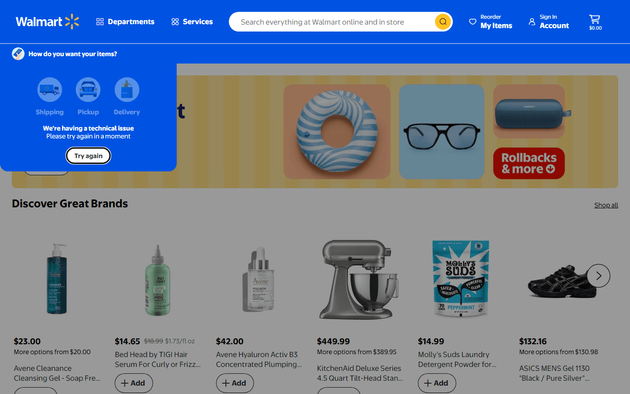 Walmart sponsor landing page advertised on Ridiculous History