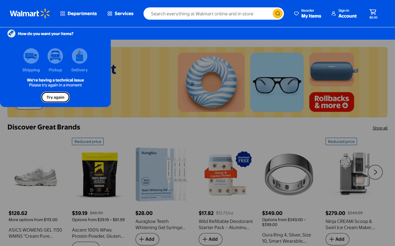 Walmart sponsor landing page advertised on Ridiculous History