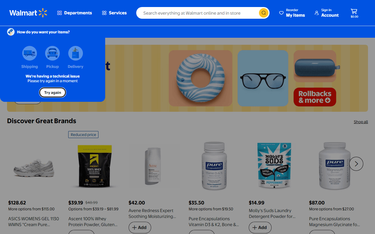 Walmart sponsor landing page advertised on Ridiculous History