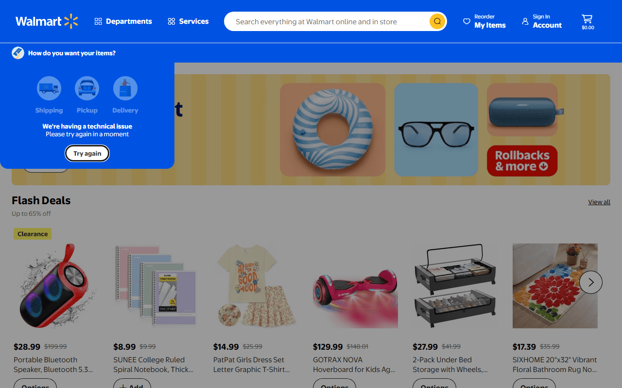 Walmart sponsor landing page advertised on Ridiculous History