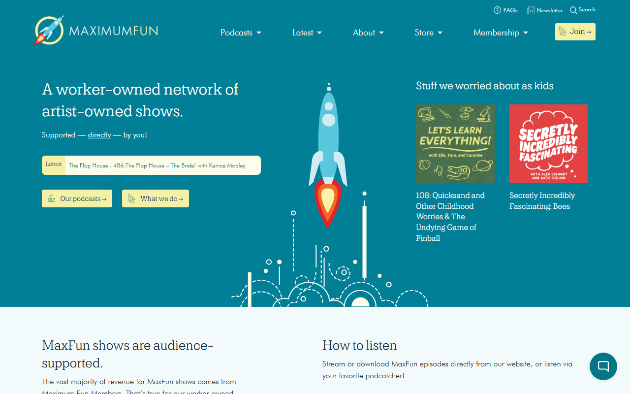 Maximum Fun sponsor landing page advertised on Just the Zoo of Us