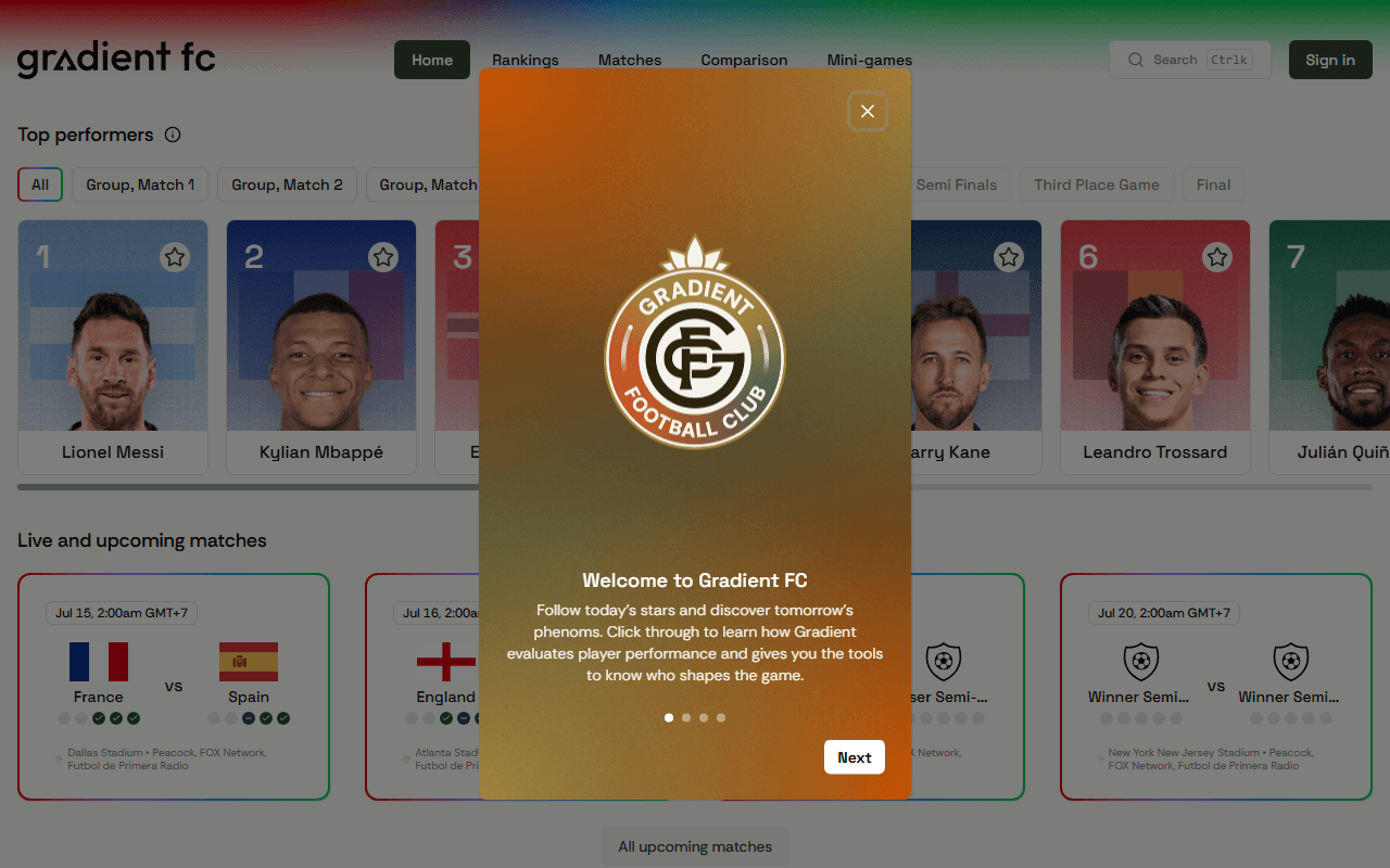 Gradient FC sponsor landing page advertised on Football Weekly