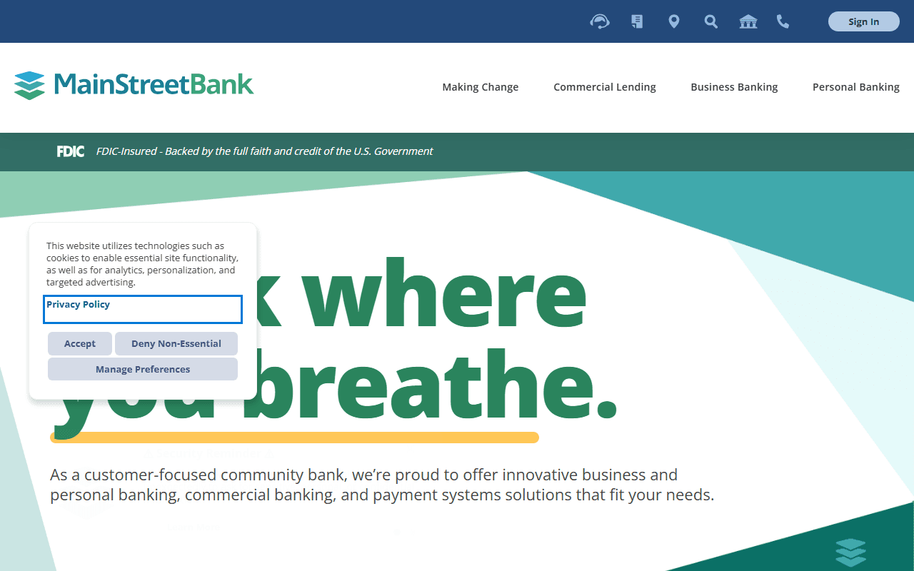 Main Street Bank sponsor landing page advertised on The Sports Junkies