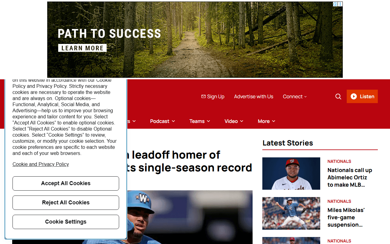 Live Nation sponsor landing page advertised on The Sports Junkies