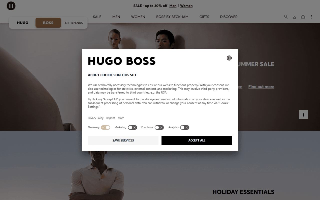 BOSS sponsor landing page advertised on The Athletic FC Podcast
