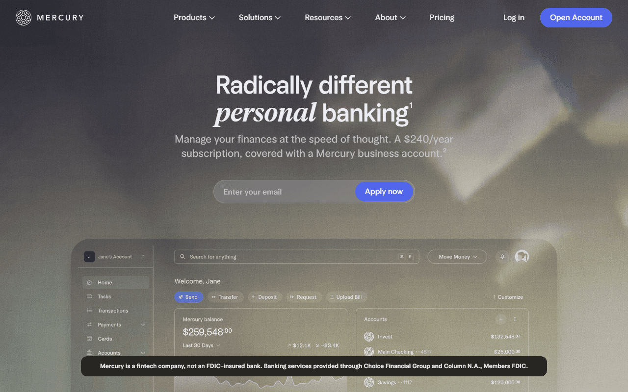 Mercury sponsor landing page advertised on My First Million