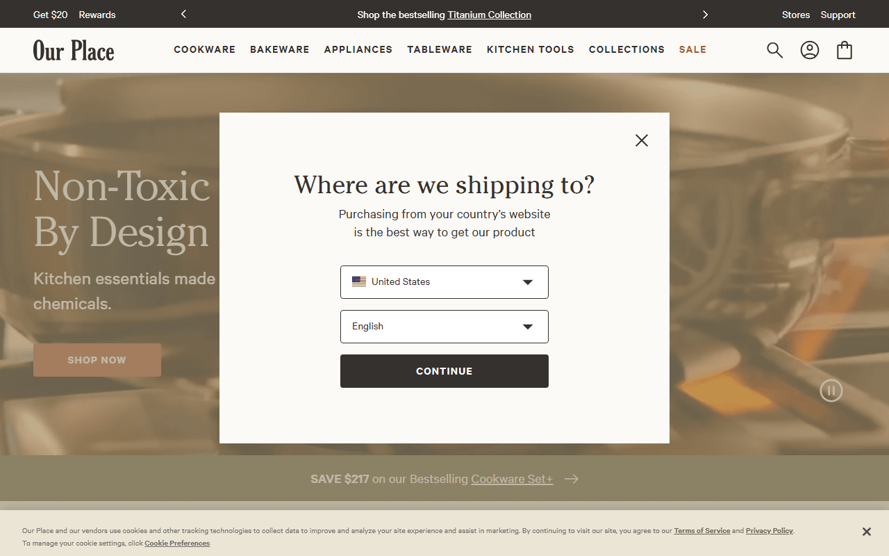 Our Place sponsor landing page advertised on Aspire with Emma Grede
